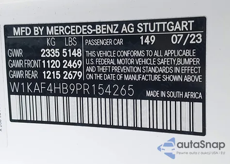 2023 Mercedes-Benz C 300 4Matic z USA, uszkodzony, nr VIN W1KAF4HB9PR154265